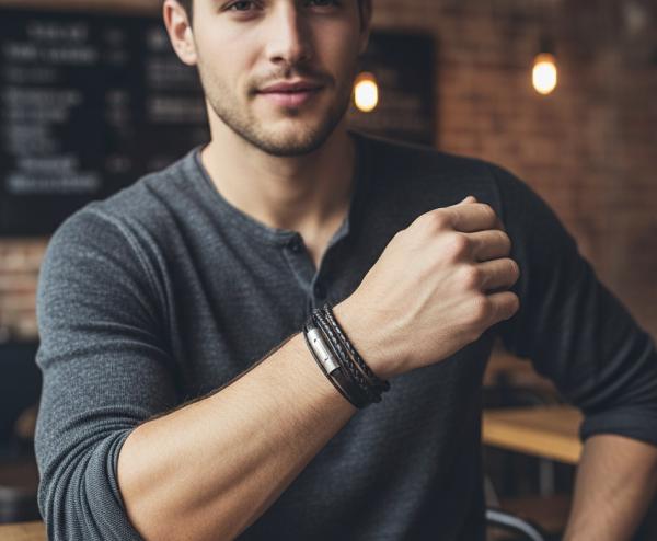 Herren Lederarmband in schwarz