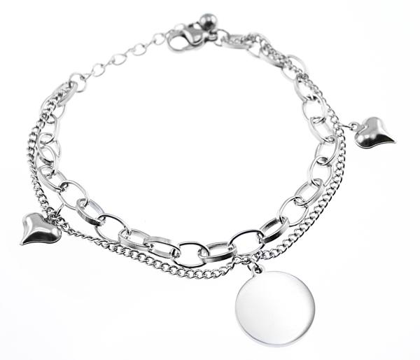 Edelstahl Damen Armband mit Herz Anhängern personalisierbar