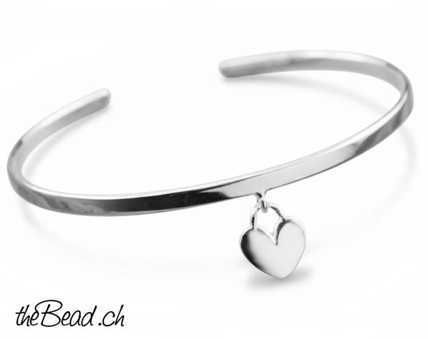 Damen silber armreif mit silber herz anhaenger