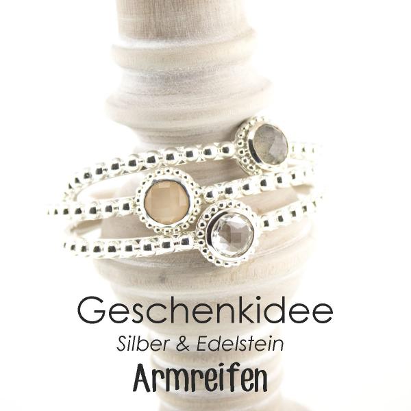 Geschenkidee Silber Armreifen mit Edelsteinen und Echtsilber