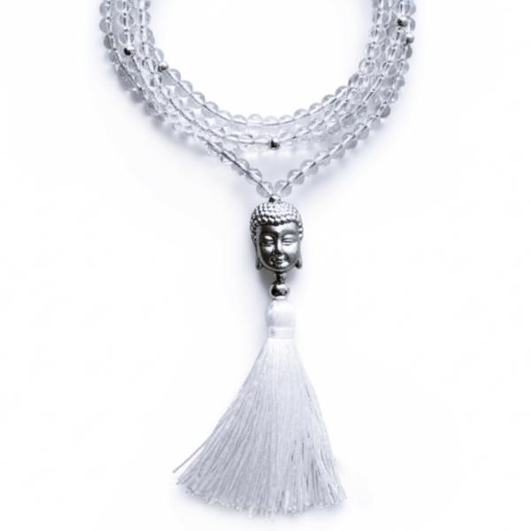 bergkristall kette mit silber buddha anhänger und quaste