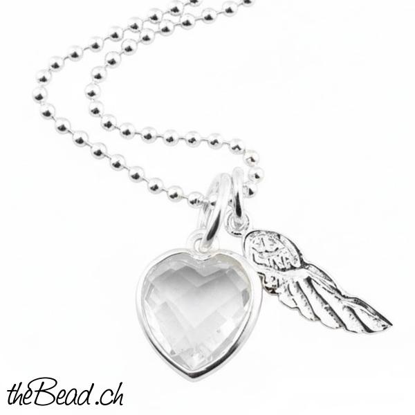Halskette Bergkristall Herz silberschmuck mit süssem maiskölbchen als schöne geschenkidee