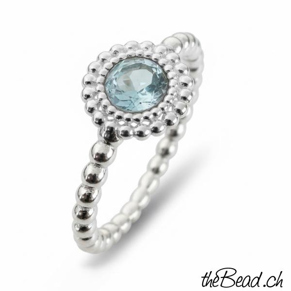 damen fingerring aus 925 sterling silber mit blauem Topas