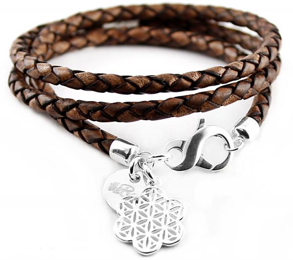Damen 925 Silber blume des lebens lederarmband aus Silber theBead
