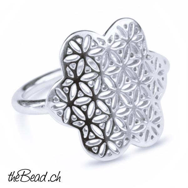 blume des lebens Ring und Fingerringe in Form einer Feder aus Silber kaufen und bestellen gel eines engels  aus 925 sterling silber