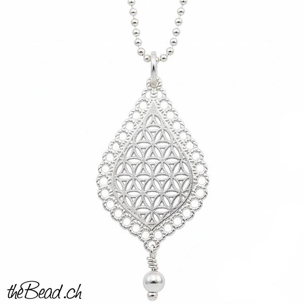 Silberhalskette mit blume des lebens Anhänger 925 sterling silber
