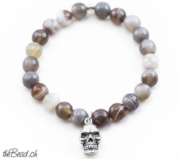 botswana achat mit silberanhänger totenkopf