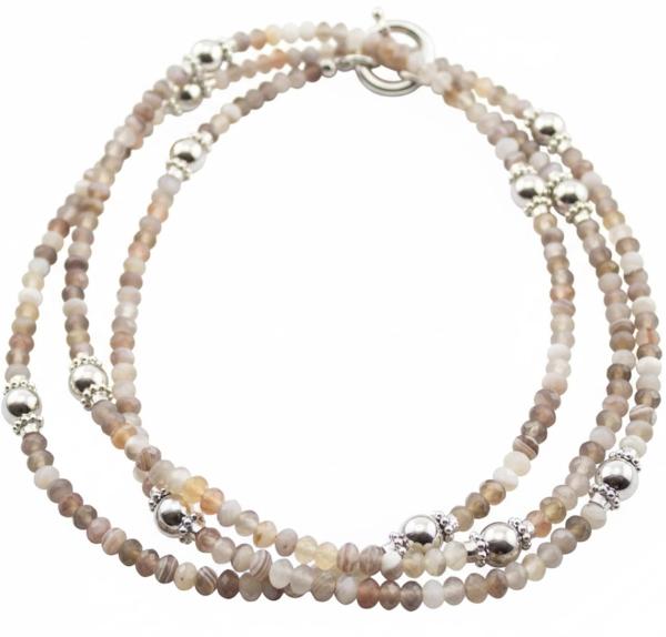 botswana facettiert mit 925 Silber Perlen Kette