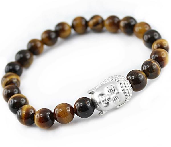 buddha silver Bracelet for men nice present DARK BROWN