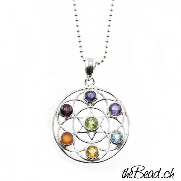 Chakra venusblume Anhänger mit 925 Sterling Silber mit Kugelkette Sterling