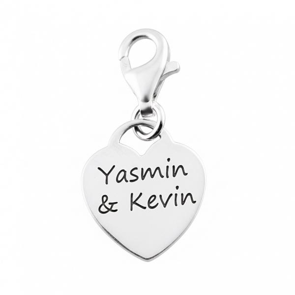 Herz Charm mit Gravur Initialen aus 925 Sterling Silber