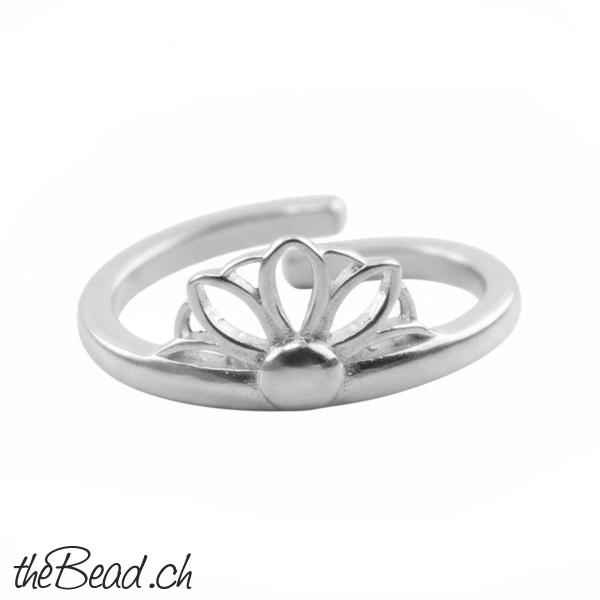 Silber Zehenring verstellbar mit halber Blüte