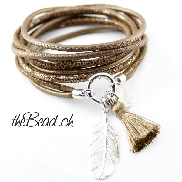feather leather bracelet for her