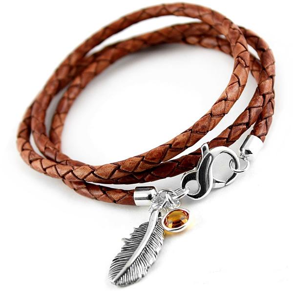 Damen 925 Silber Feder lederarmband aus Silber theBead