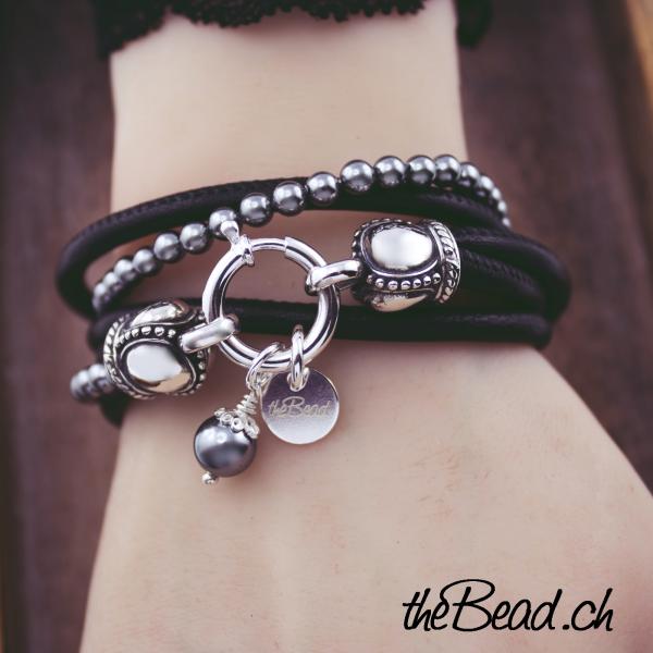 lederarmband wickelarmband mit muschelkern perlen