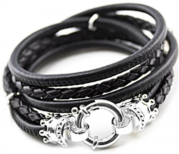 silver crown leather bracelet