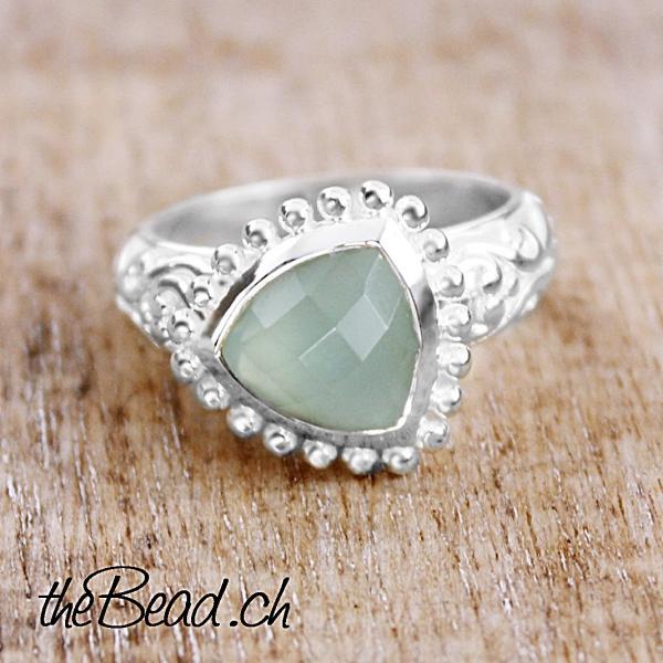 Silber Fingerring mit aqua achat