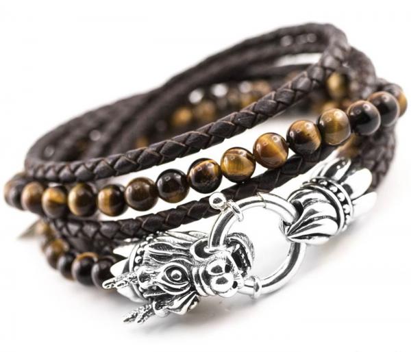 drachen Verschluss Armband aus 925 silber und leder sowie achat perlen handmade by thebead