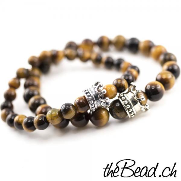 tigeraugen partnerlook kronen und krönchen Partnerarmbänder mit individueller Gravur geschenkidee shop thebead