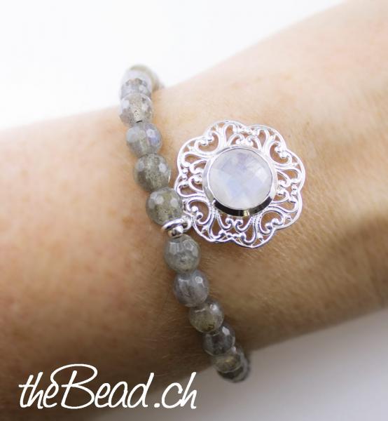 Damenschmuck labradorit mondstein  Armband mit Silberanhänger