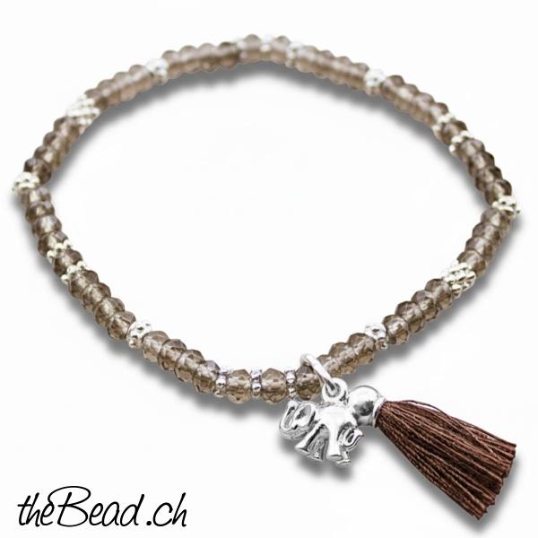 rauchquarz armband mit silber kolibri