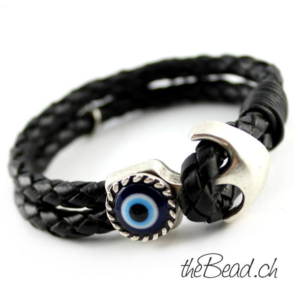 thebead leather bracelet evil eye theBead