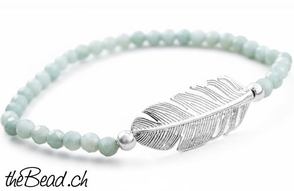 amazonit feder armbänder 925 Sterling Silber Feder Schmuck für Damen und Mädchen