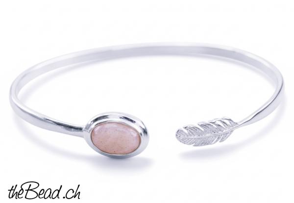 oranger Mondstein Armreif und feder silber armreif