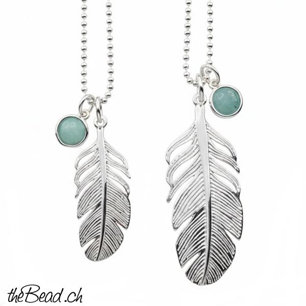 zwei Feder Silber Halsketten Mammi kind schmuck