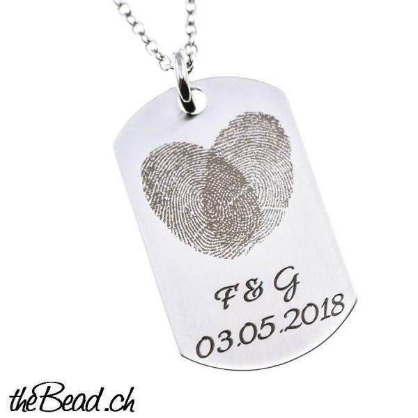 Dog Tag Stlye Fingerabdruecke Anhaenger online kaufen bei thebead ihr schweizer gravur und modeschmuck onlineshop