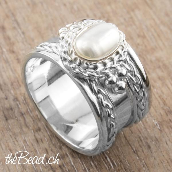 Silber Fingerring Perle Ring Perlenring