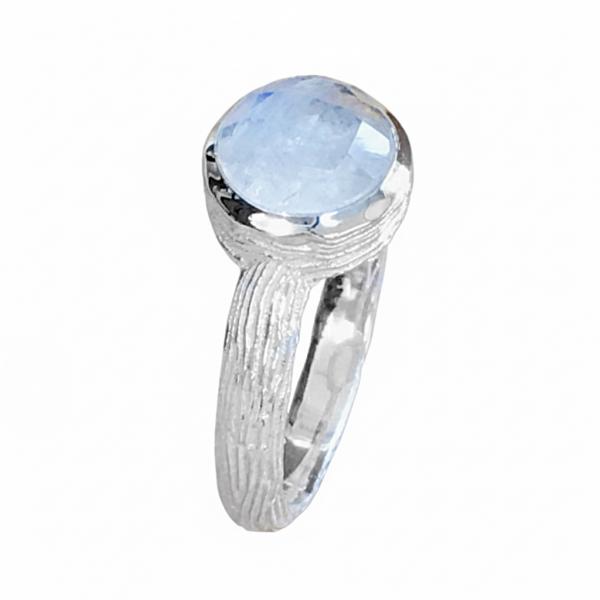 Silber Fingerring mit  mondstein edelsteinen und grünem amethyst sowie bergkristall