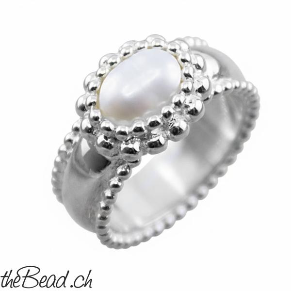 damen fingerring aus 925 sterling silber mit perle