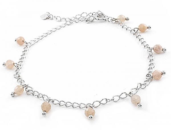 oranges mondstein  fusskettchen aus 925 sterling silber mit verlängerungskettchen