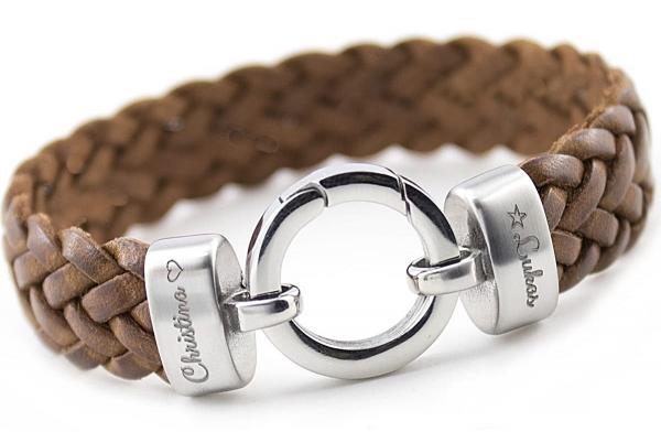 hellbraunes herren lederarmband mit gravur