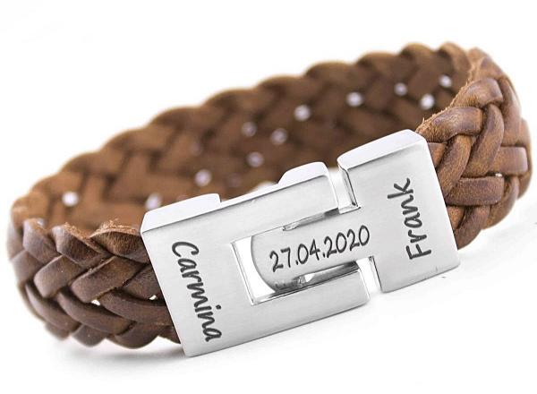 lederarmband mit edelstahl gravur verschluss