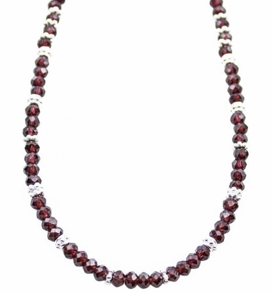 granat facettiert mit 925 Silber Perlen Kette