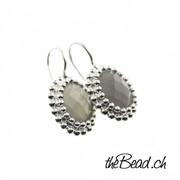 grey moonstone silver earrings