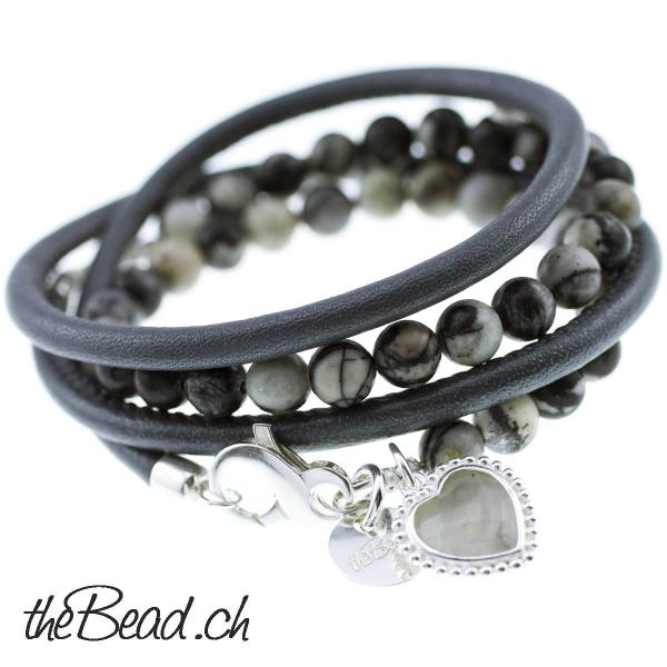 grey quarz  silver heart  pendant bracelet theBead