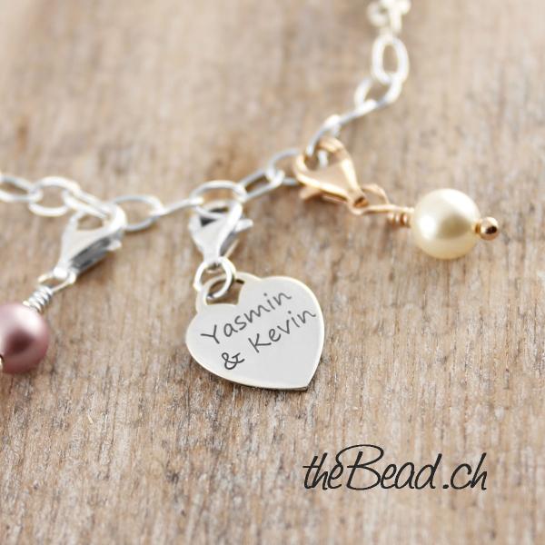 Gravur Anhänger personalisierter Herz charm aus 925 Sterling Silber