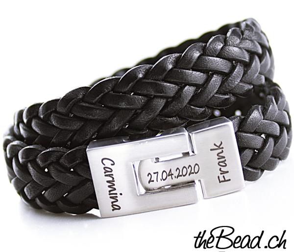 men leather bracelet flat braided
