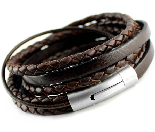 brown choco braided leather bracelet for men