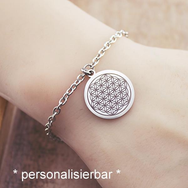 blume des lebens edelstahl Armband mit gravur anhänger