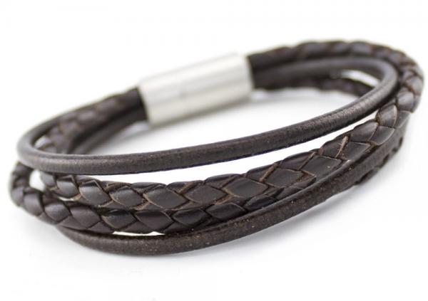 dunkelbraunes  thebead Edelstahl Herrenarmband mit geflochtenem Leder theBead