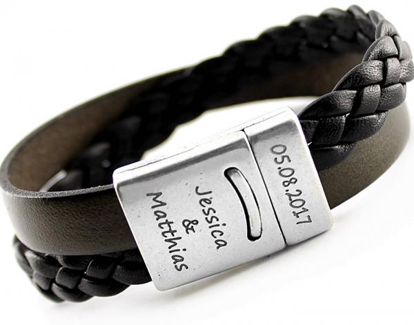 Damen und Herren Lederarmband in schwarz mit Magnetverschluss Nickelfrei