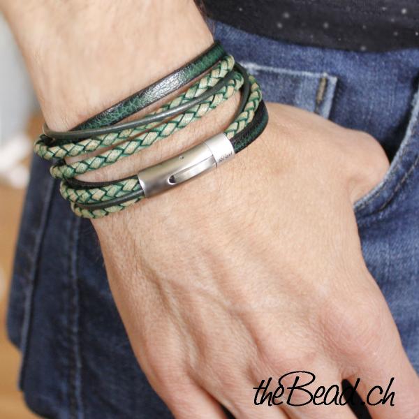 green leather bracelet for him