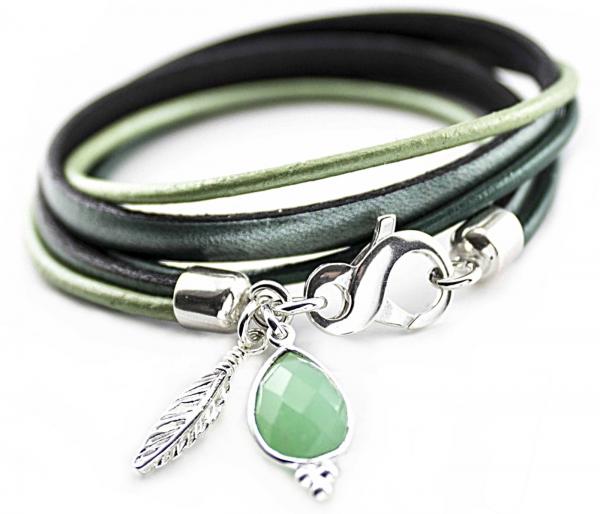 chrysopras lederarmband mit  silber Anhänger