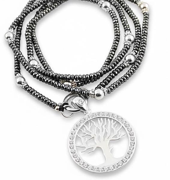 hämatit lebensbaum facettiert mit 925 Silber Perlen Kette