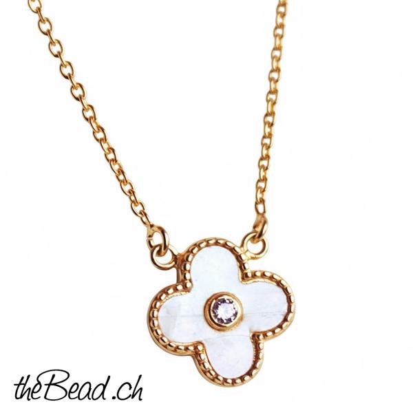 Perlmutt Damen halskette Silber vergoldet