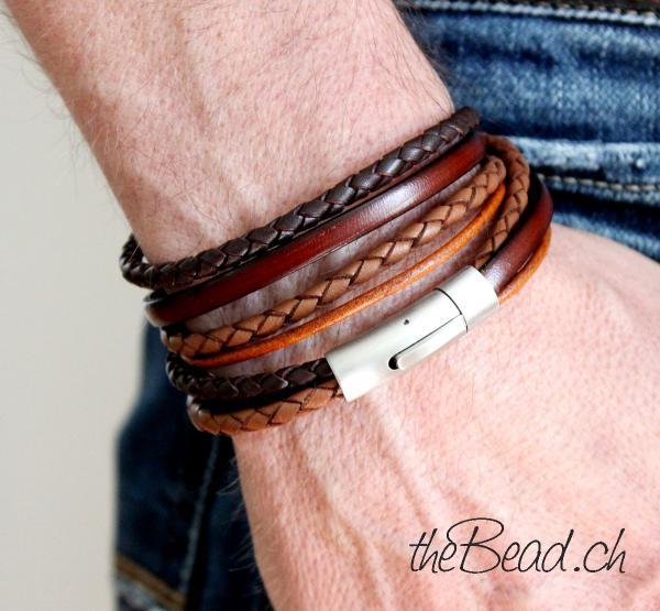 brown braided leather bracelet for men